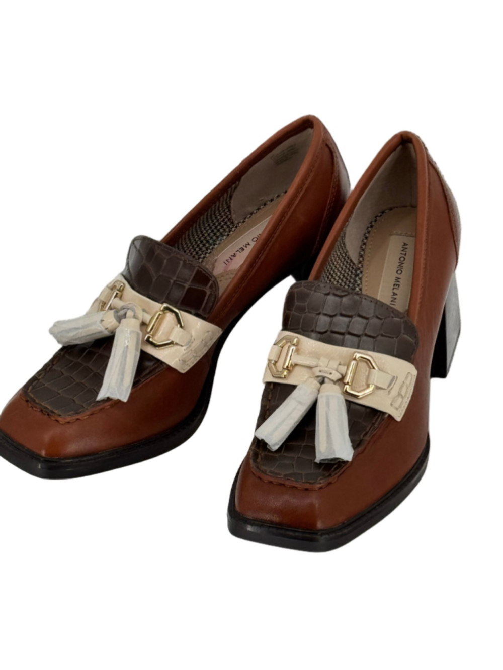 Women's Antonio Melani Brown and Beige Heeled Loafers size 8m